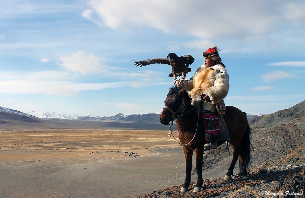 Great Eagle Hunter with vast scenery of Altai